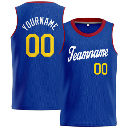 Benutzerdefinierte Authentisch  Basketball Trikot Blau-Weiß-Gelb-Rot