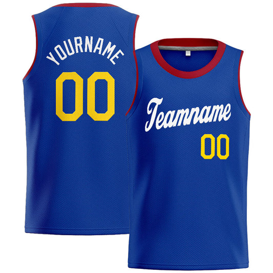 Benutzerdefinierte Authentisch  Basketball Trikot Blau-Weiß-Gelb-Rot