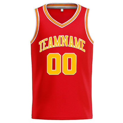 Benutzerdefinierte Authentisch  Basketball Trikot Rot-Gelb-Weiß