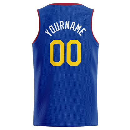 Benutzerdefinierte Authentisch  Basketball Trikot Blau-Weiß-Gelb-Rot