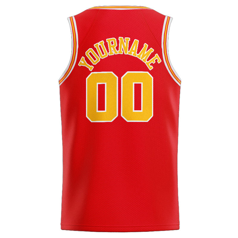 Benutzerdefinierte Authentisch  Basketball Trikot Rot-Gelb-Weiß