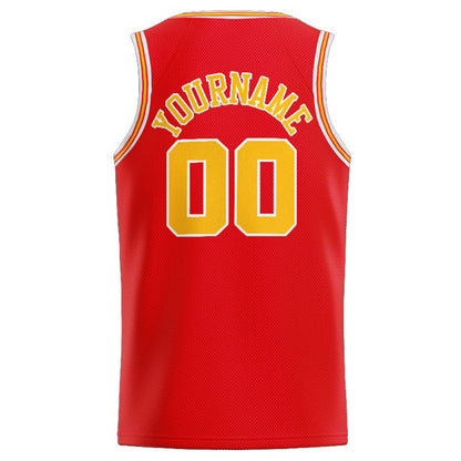 Benutzerdefinierte Authentisch  Basketball Trikot Rot-Gelb-Weiß