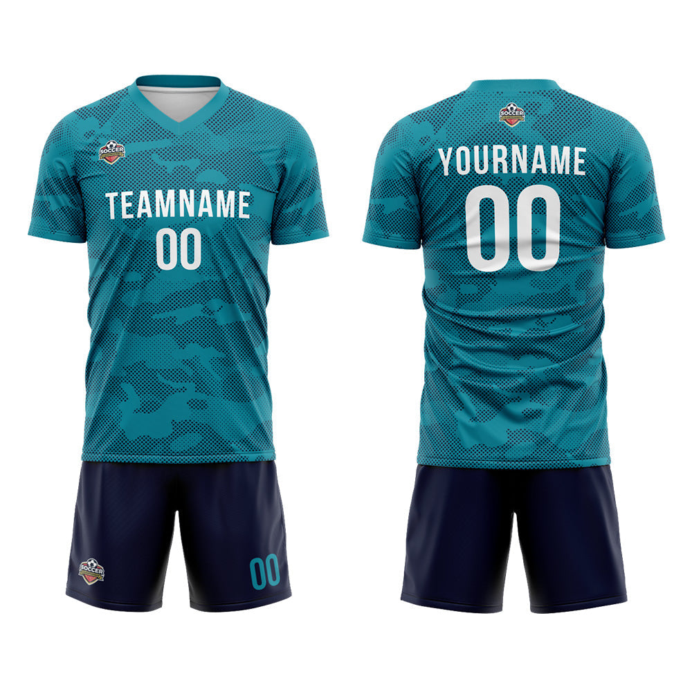 Benutzerdefinierte Fußball Trikots für Männer Frauen Personalisierte Fußball Uniformen für Erwachsene und Kind Teal-Marine
