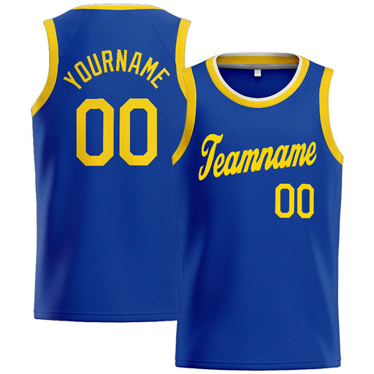 Benutzerdefinierte Authentisch  Basketball Trikot Königlich- Gelb- Weiß