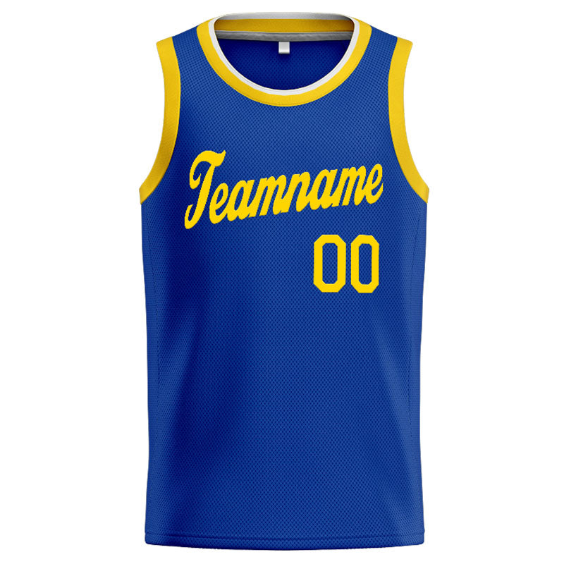 Benutzerdefinierte Authentisch  Basketball Trikot Königlich- Gelb- Weiß