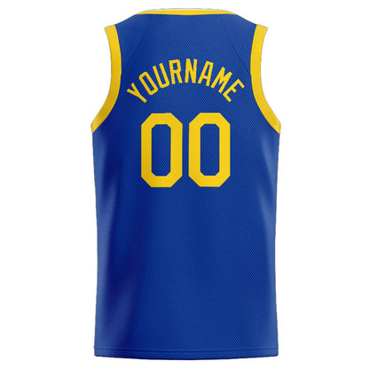 Benutzerdefinierte Authentisch  Basketball Trikot Königlich- Gelb- Weiß