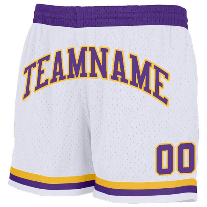 Benutzerdefiniert Violett-Gelb-Weiß Authentisch Rückblick Basketball Kurze Hose