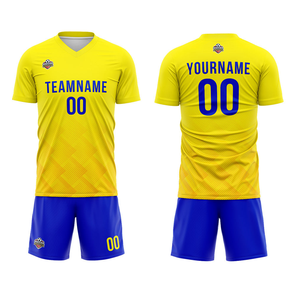 Benutzerdefinierte Fußball Trikots für Männer Frauen Personalisierte Fußball Uniformen für Erwachsene und Kind Gelb-Blau