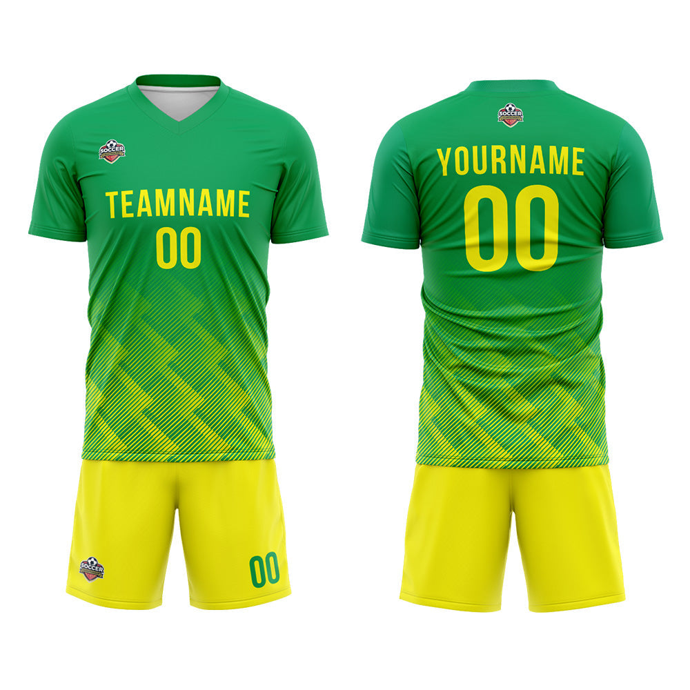 Benutzerdefinierte Fußball Trikots für Männer Frauen Personalisierte Fußball Uniformen für Erwachsene und Kind Grün-Gelb