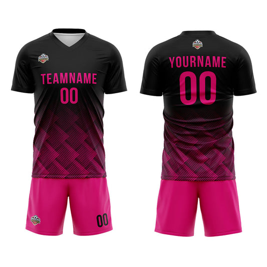 Benutzerdefinierte Fußball Trikots für Männer Frauen Personalisierte Fußball Uniformen für Erwachsene und Kind Schwarz-Hot Rosa