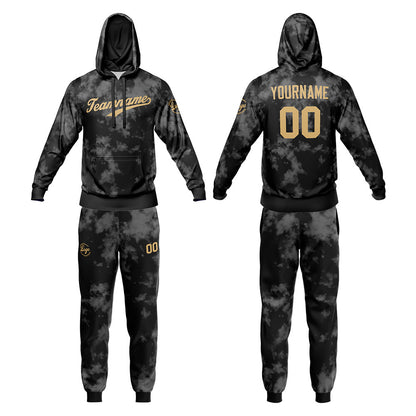 Benutzerdefiniert Gebatikt Sport Jersey Satz Schwarz-Grau-Gold
