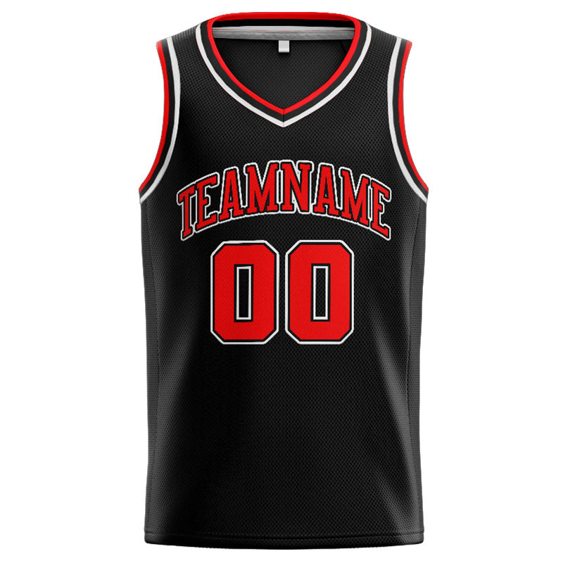 Benutzerdefinierte Authentisch  Basketball Trikot Schwarz-Rot-Weiß