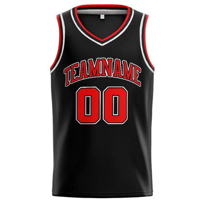 Benutzerdefinierte Authentisch  Basketball Trikot Schwarz-Rot-Weiß