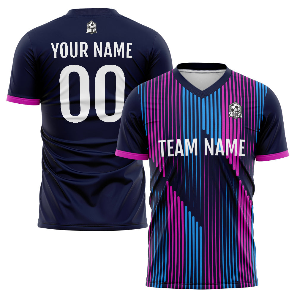 Benutzerdefinierte Fußball Trikots für Männer Frauen Personalisierte Fußball Uniformen für Erwachsene und Kind Marine-Rosa-Blau