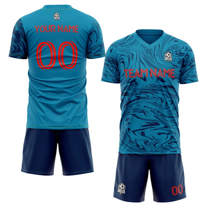 Benutzerdefinierte Fußballuniform Jersey Kinder Erwachsene Personalisiertes Set Jersey Shirt Blau