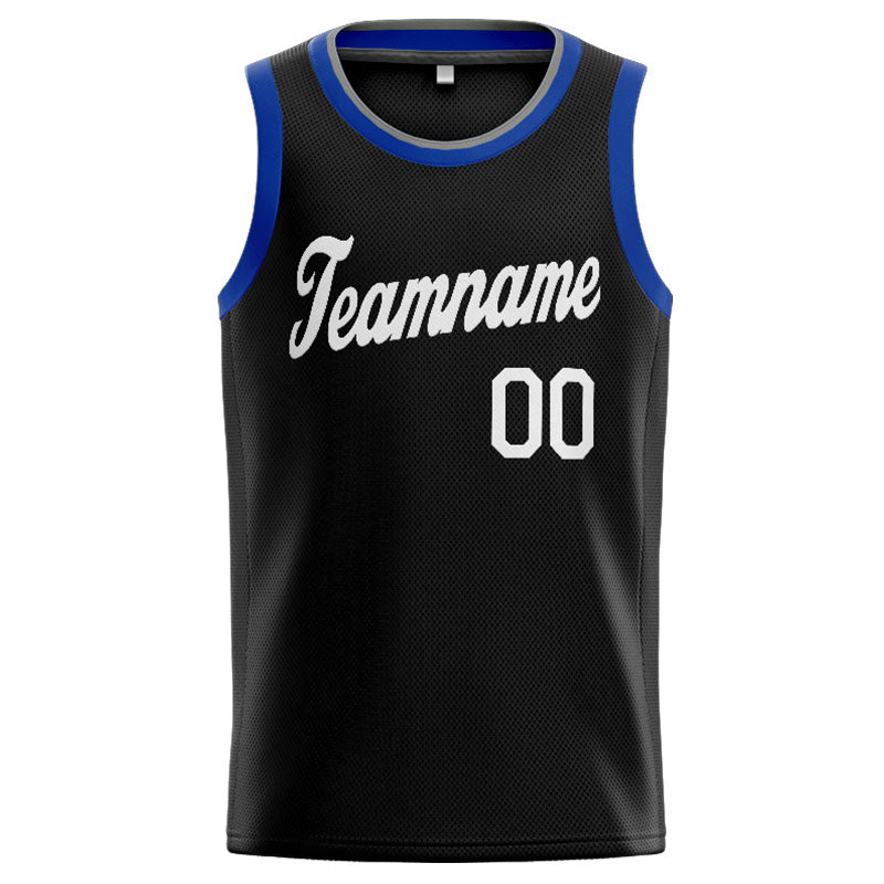 Benutzerdefinierte Authentisch  Basketball Trikot Schwarz- Weiß- Königlich- Grau