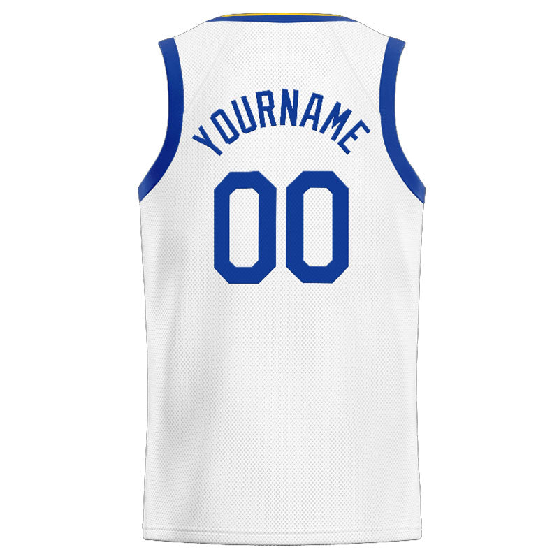 Benutzerdefinierte Authentisch  Basketball Trikot Weiß-Blau-Gelb