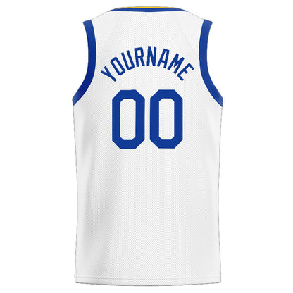 Benutzerdefinierte Authentisch  Basketball Trikot Weiß-Blau-Gelb