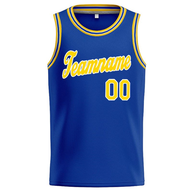 Benutzerdefinierte Authentisch  Basketball Trikot Königlich- Gelb- Weiß