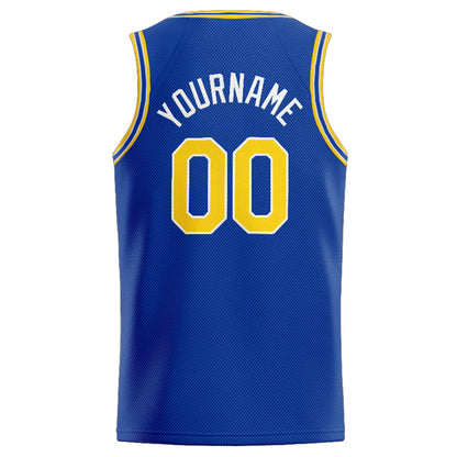 Benutzerdefinierte Authentisch  Basketball Trikot Königlich- Gelb- Weiß
