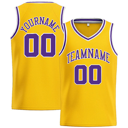 Benutzerdefinierte Authentisch  Basketball Trikot Gelb-Lila-Weiß