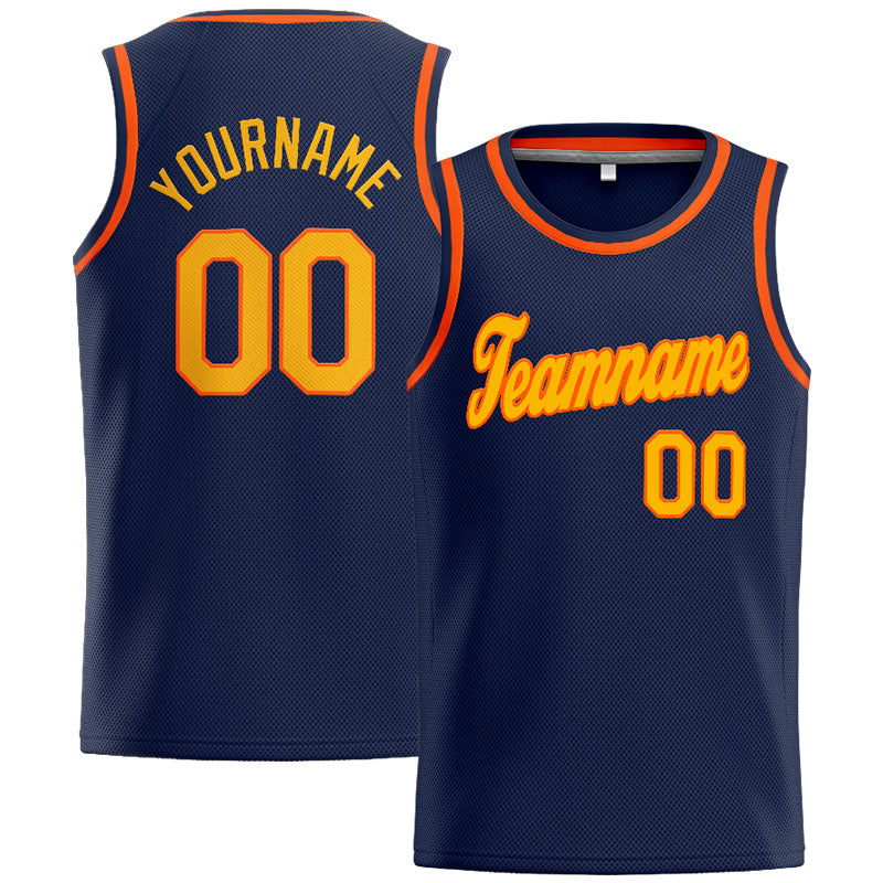 Benutzerdefinierte Authentisch  Basketball Trikot Marine-Gelb-Orange