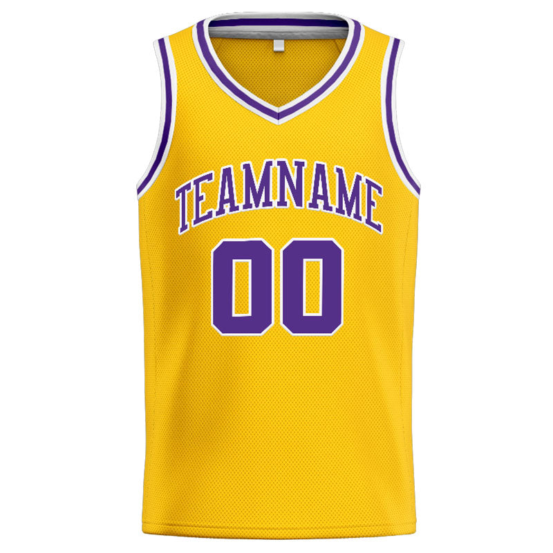 Benutzerdefinierte Authentisch  Basketball Trikot Gelb-Lila-Weiß