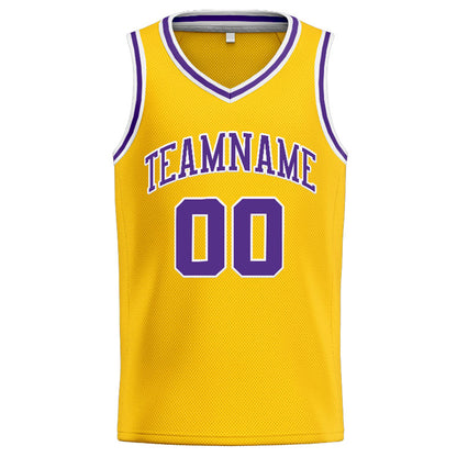 Benutzerdefinierte Authentisch  Basketball Trikot Gelb-Lila-Weiß