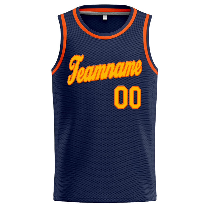Benutzerdefinierte Authentisch  Basketball Trikot Marine-Gelb-Orange