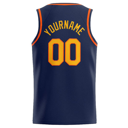 Benutzerdefinierte Authentisch  Basketball Trikot Marine-Gelb-Orange