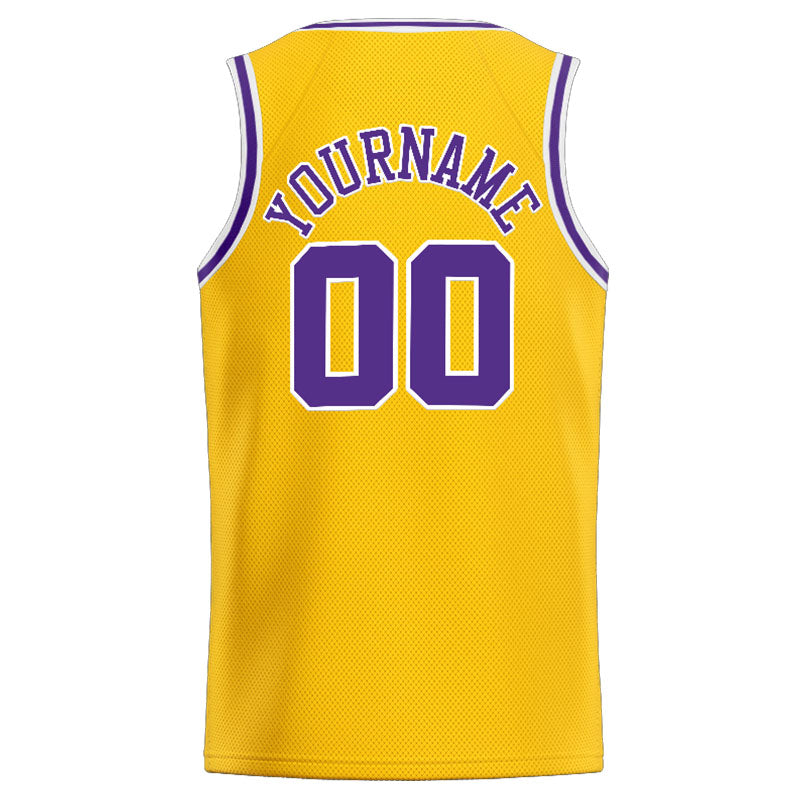 Benutzerdefinierte Authentisch  Basketball Trikot Gelb-Lila-Weiß