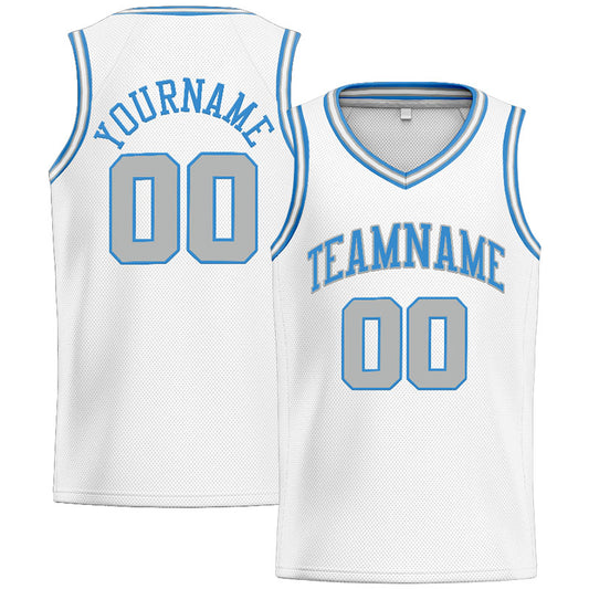 Benutzerdefinierte Authentisch  Basketball Trikot Weiß-Hellblau-Hellgrau