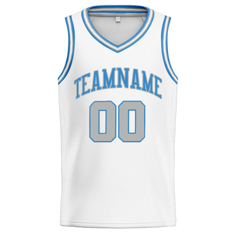Benutzerdefinierte Authentisch  Basketball Trikot Weiß-Hellblau-Hellgrau