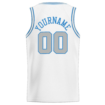 Benutzerdefinierte Authentisch  Basketball Trikot Weiß-Hellblau-Hellgrau