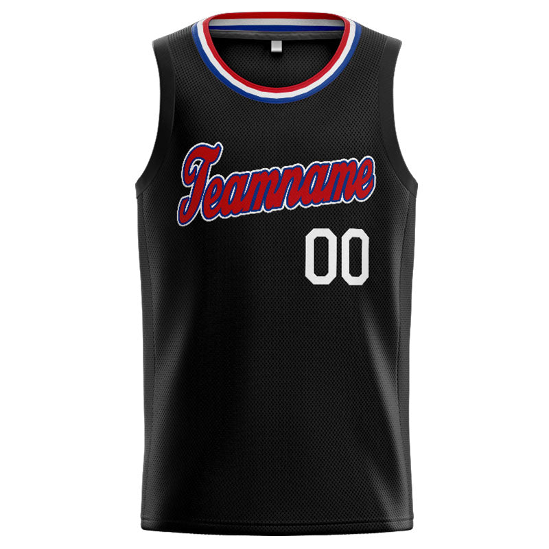 Benutzerdefinierte Authentisch  Basketball Trikot Schwarz- Rot- königlich -Weiß