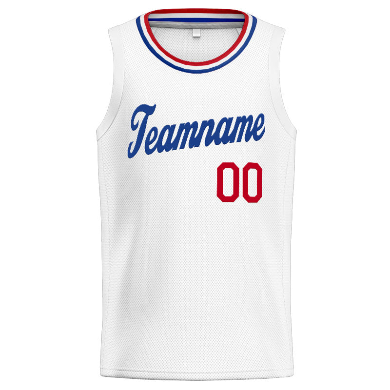 Benutzerdefinierte Authentisch  Basketball Trikot Weiß- Königlich- Rot