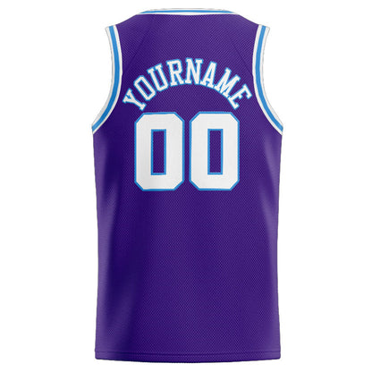 Benutzerdefinierte Authentisch  Basketball Trikot Lila-Weiß-Hellblau