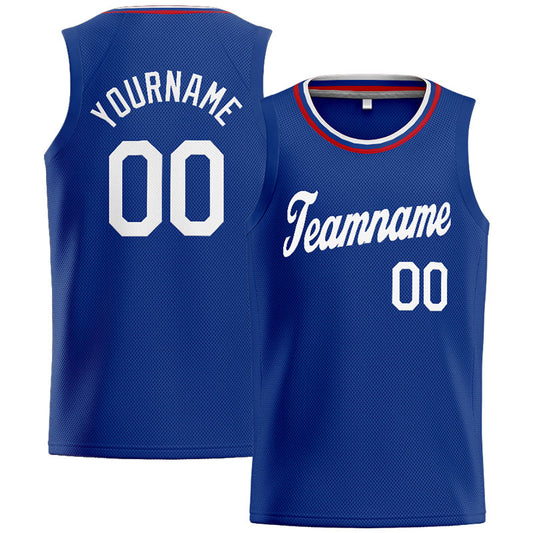 Benutzerdefinierte Authentisch  Basketball Trikot Königlich- Weiß- Rot