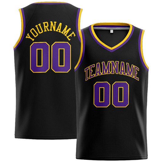 Benutzerdefinierte Authentisch  Basketball Trikot Schwarz-Lila-Gelb