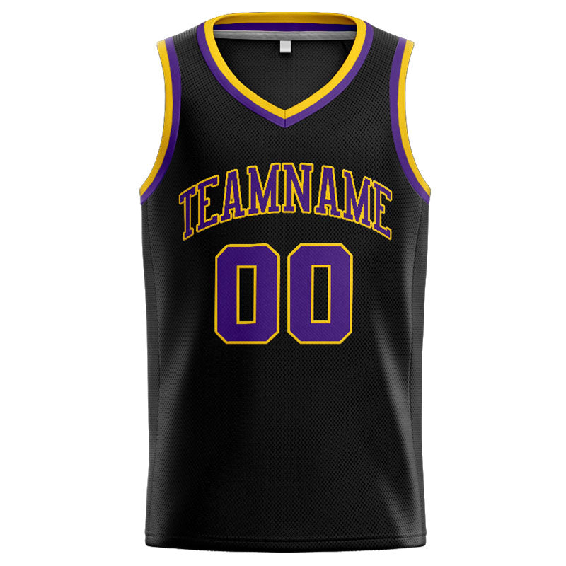 Benutzerdefinierte Authentisch  Basketball Trikot Schwarz-Lila-Gelb