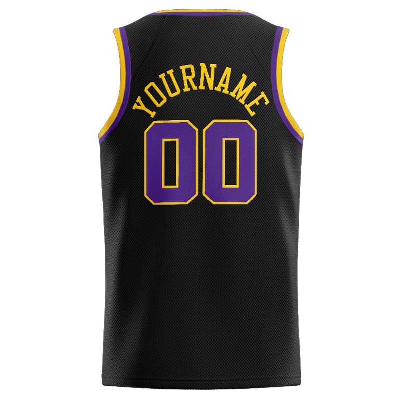 Benutzerdefinierte Authentisch  Basketball Trikot Schwarz-Lila-Gelb