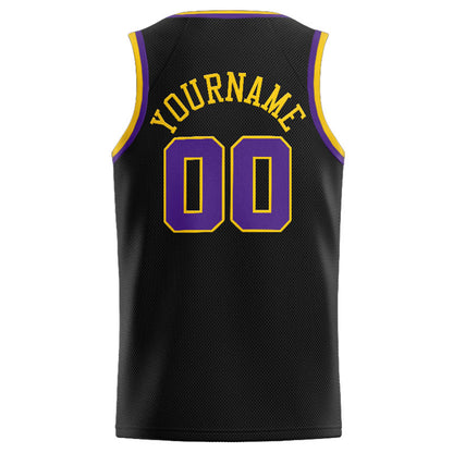 Benutzerdefinierte Authentisch  Basketball Trikot Schwarz-Lila-Gelb