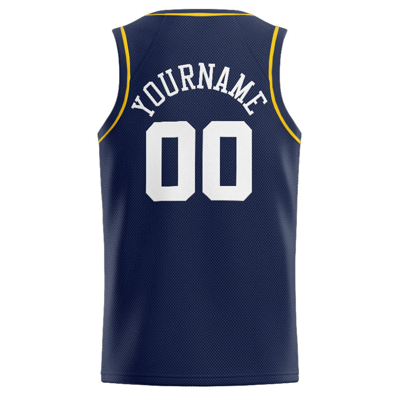 Benutzerdefinierte Authentisch  Basketball Trikot Marine-Weiß-Gelb