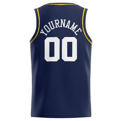 Benutzerdefinierte Authentisch  Basketball Trikot Marine-Weiß-Gelb