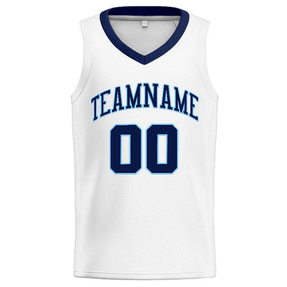 Benutzerdefinierte Authentisch  Basketball Trikot Weiß-Marine-Hellblau