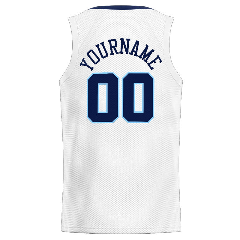 Benutzerdefinierte Authentisch  Basketball Trikot Weiß-Marine-Hellblau