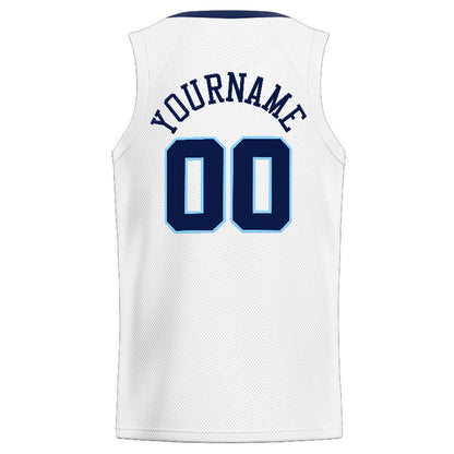 Benutzerdefinierte Authentisch  Basketball Trikot Weiß-Marine-Hellblau