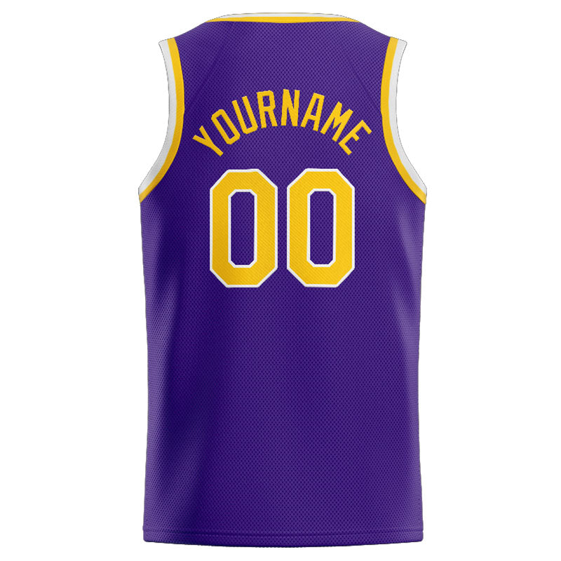 Benutzerdefinierte Authentisch  Basketball Trikot Violett- Gelb- Weiß