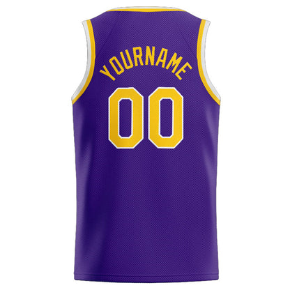 Benutzerdefinierte Authentisch  Basketball Trikot Violett- Gelb- Weiß