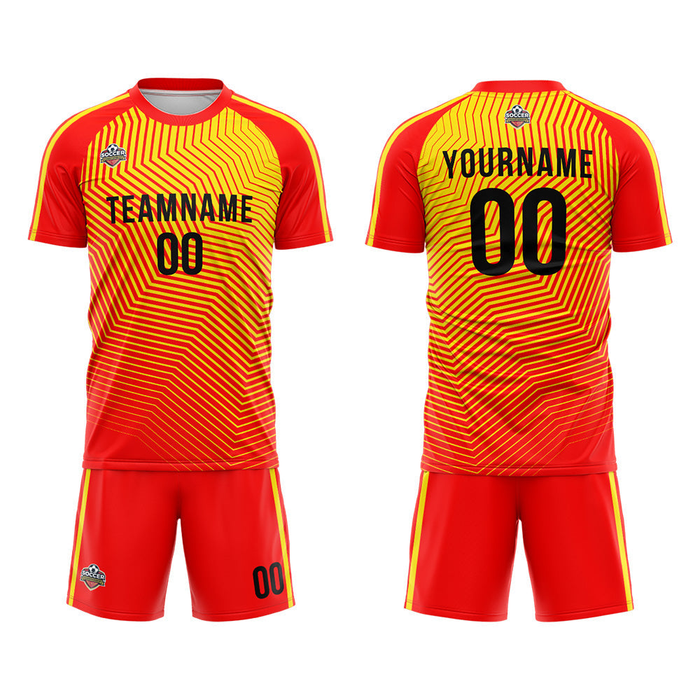 Benutzerdefinierte Fußball Trikots für Männer Frauen Personalisierte Fußball Uniformen für Erwachsene und Kind Rot-Gelb